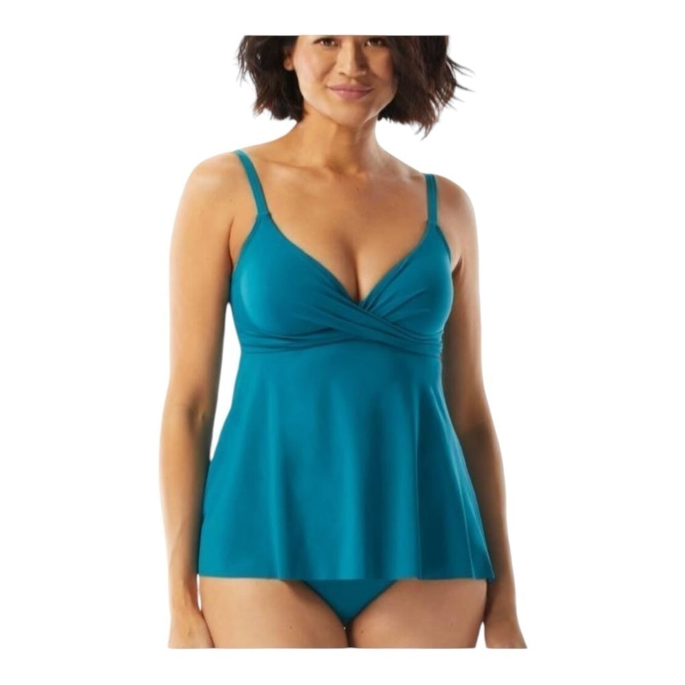 Contours by Coco Reef Diamond Underwire Wrap Tankini Top - Teal Cove NWT